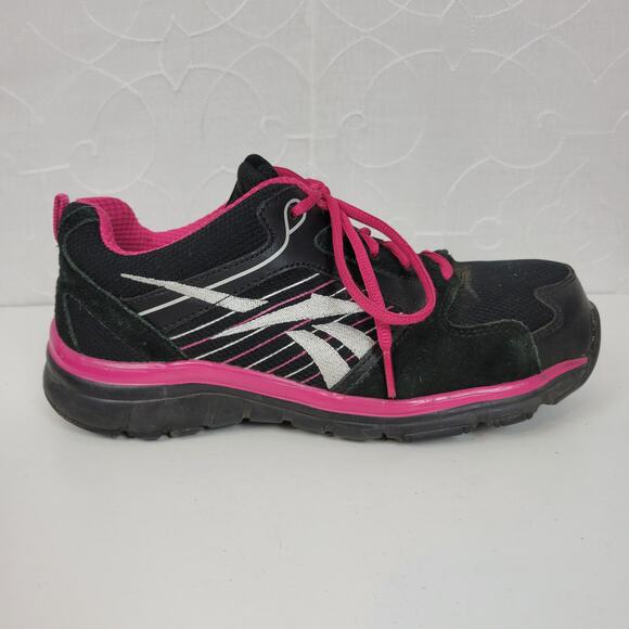Reebok Anomar Work Womens 7.5‎ Black Pink Steel Toe Safety Shoes - Picture 1 of 9